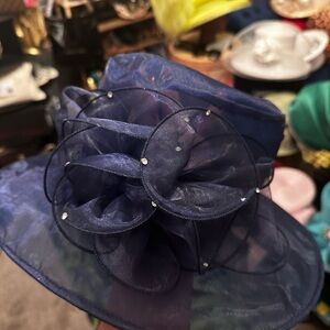 Elegant Navy Blue Hat with Floral Accent